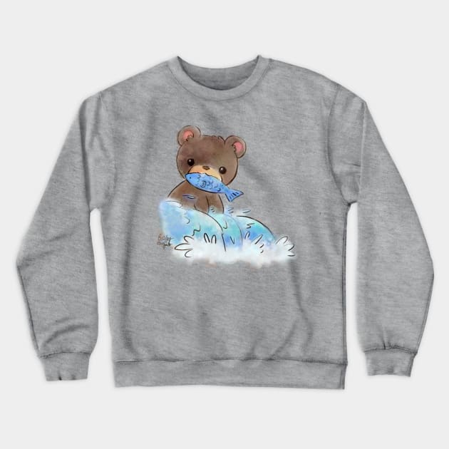 Hungry Bear - Cute Kawaii Kids Nursery Watercolor Art Crewneck Sweatshirt by BonBonBunny